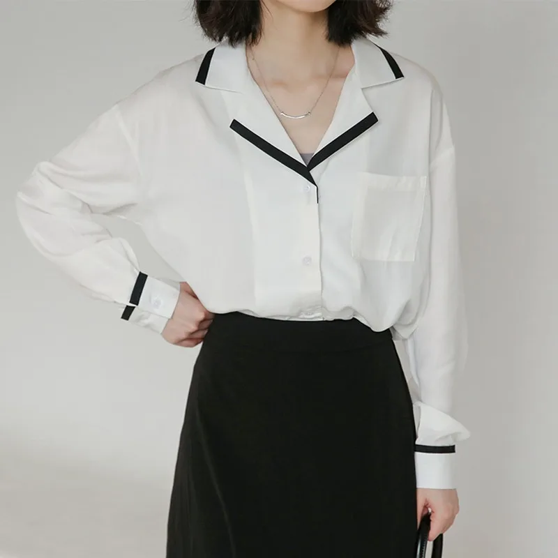 2023 Femei Dulce Guler de Turn-down Tricouri Maneca Lunga Mozaic T-shirt-coreean Elegant Tricouri Femeie Nou Toamna Topuri Casual
