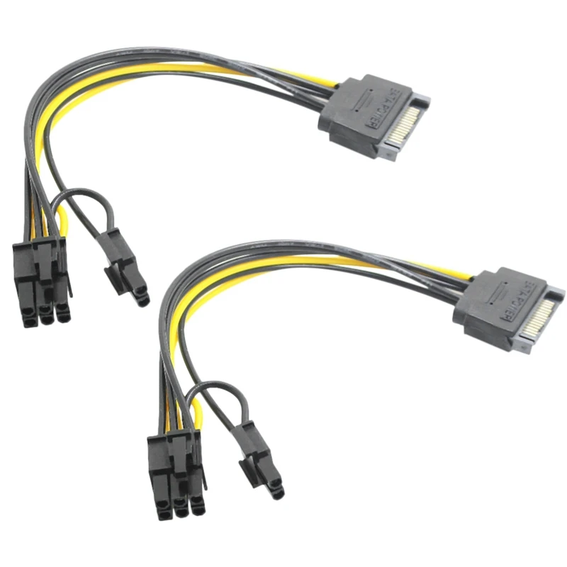 SATA 15Pin de sex Masculin La 8pini(6+2) PCI-E Cablu de Alimentare Cablu SATA 15 Pini La 8 Pini Cablu 18AWG Sârmă Pentru Card Grafic(2 buc)