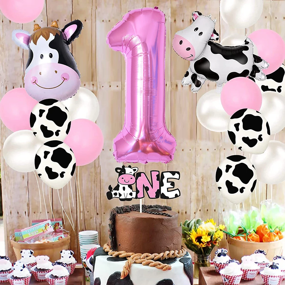 18pcs/lot Vaca Tematice de Ziua Vaca Balon de Folie Alb-Negru Imprimate, Baloane din Latex pentru Copii 1st Birthday Party Consumabile set