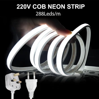 220V COB LED Strip Lumina de Neon 288LEDs/m RA90 Impermeabil în aer liber Lampa Flexibila LED Banda Cu UE/UK Plug Pentru Bucătărie de Iluminat Acasă