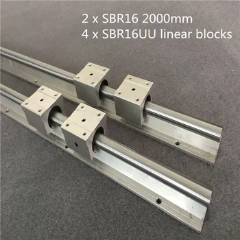 2set SBR16 2000mm suport șină de ghidare liniare + 4buc SBR16UU blocuri liniare inelul pentru CNC liniar feroviar