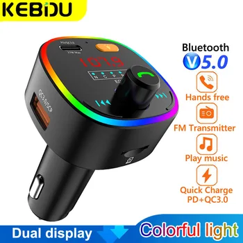 Bluetooth 5.0 Wireless FM Transmițător Receptor Audio Dual Display PD 18W QC3.0 Încărcare Rapidă Handsfree Car Kit Modulator FM ZW