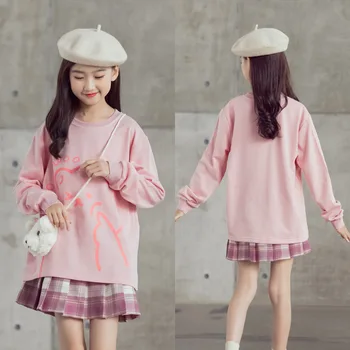 Copii Haine Coreeană Maneca Lunga Pulover Drăguț Sus + Plisata Fusta Carouri Set Adolescente Haine 10 12 14 Ani Tinutele
