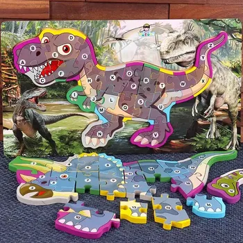 Dinozaur 3D Puzzle din Lemn pentru Copii Vechi de Educație Timpurie Beneficiile Dezvoltarea Intelectuală și Creierul Acțiune