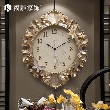 Europene-stil ceas de perete camera de zi ceas de creație modern minimalist casa retro lumina restaurant de lux mut ceas