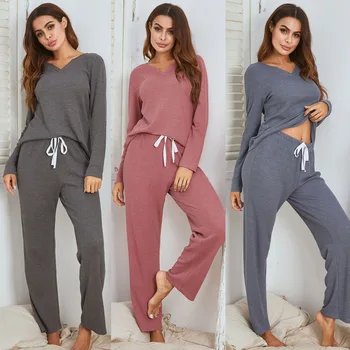 Femei Pijamale Waffle Long Sleeve Lung Pijamale Femei Mobilier Acasă Set Poate fi purtat pe plan extern În Toamna și Iarna