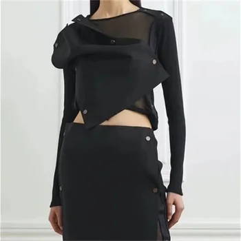 Femeii Pulover 2023 Toamna Noua Moda coreeană Elastice Tricotate Pulover Gât Rotund Buton de Metal Decor cu Mâneci Lungi de Top traf