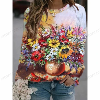 Flori&Plante Hanorac Femei de Moda, O-neck Hanorace Florale Jachete Fata Paltoane Femei Transpirații Pictura Trening Femei de Îmbrăcăminte