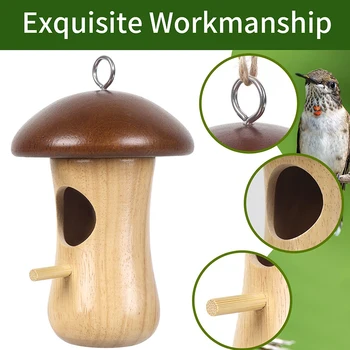 Forma De Ciuperci Gradina Curte Decor Sparrow Cușcă Înghiți Colibri Casa Copac Agățat Alimentatorul De Păsări Cuiburi Din Lemn