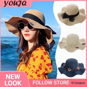 INS Vacanță de Vară Anti-UV Femei Arc Pălărie Bowknot Margine Largă Floppy Pălării Panama sex Feminin în aer liber Pliabil de Plaja Soare Capac Gorras