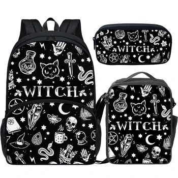 Magie, Vrăjitorie Pisica Neagra Print Sac de Școală 3pcs/Set pentru Tineri Studenți Practic de calatorie Rucsac Copii Aldult Crossbody Genti Cadou