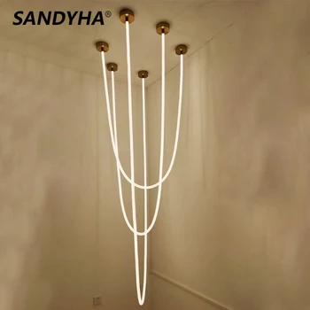 Minimalist Linie de Artă a Condus Candelabre Lustru Para Sala De Jantar Lampa pentru Living Sala de Mese Lampara Colgante Techo Penant Lumini
