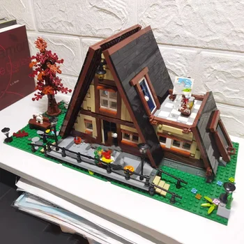 Model 3D DIY Mini Blocuri Caramizi de constructie Triunghiular Pădure Copac, o Casă, o Vilă Curte, Casa din Lemn Jucărie pentru Copii