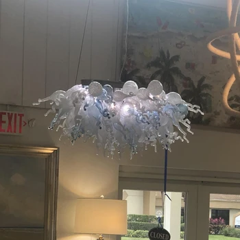 Moderne de Mână cu sufletul la gură de Sticlă Candelabru de Iluminat Camera de zi de Decorare Arta de Lampa Copil de Culoare Albastru și Alb