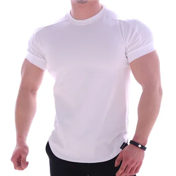 NR.2 A2443 Oameni de Vara Tricouri de Înaltă Elastic Slim Fit Tricou Barbati uscare Rapidă Tiv Curbat Mens T-Shirt Culoare Solidă 3XL