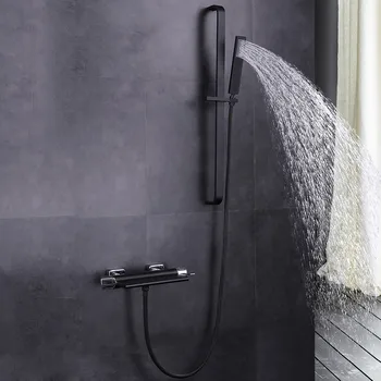 Negru mat alamă montat pe perete baie, Cadă mixer robinet Duș cu efect de Cascadă robinet de înaltă calitate Baie robinet set--3365
