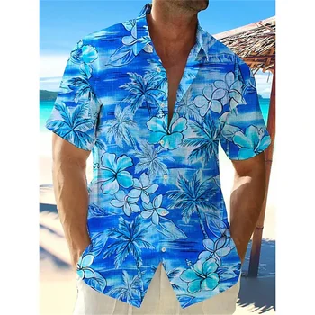 Noi de vara barbati maneca scurta cu flori 3D imprimate tricou Hawaii vacanță pe litoral tricou casual barbati 2023 plus dimensiune SX-5XL