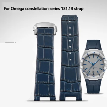 Pentru Omega Constelație Serie 131.13 din Piele de Înaltă calitate piele de Vacă Ceas Cu Accesorii Barbati Albastru Concavă Interfață Watchband