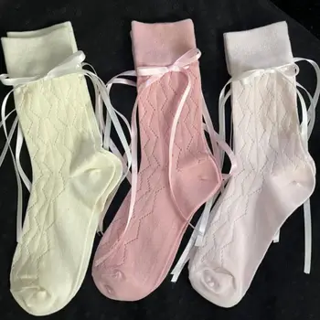 Respirabil Simplu Ciorapi Lolita Panglică Japoneze Kawaii Șosete De Bumbac De Sex Feminin Ciorapi Arc Șosete Mijlocul Ciorapi