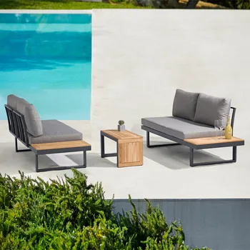 Simplu în aer liber protecție solară rezistent la apa canapea, masă de cafea combinație terasa masa si scaune gradina de agrement lemn de salcâm în aer liber, astfel încât