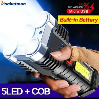 Strălucitoare 5 LED+COB Lanterna 3 Moduri Impermeabil de Încărcare USB Lanterna Portabila cu Rază Lungă în aer liber, Camping Pescuit Noaptea de Funcționare 