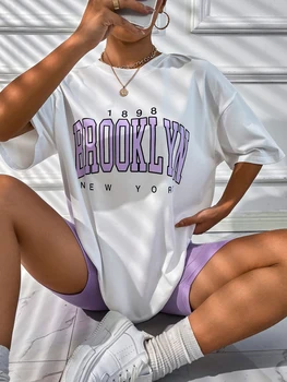 Vintage 1898 Brooklyn, New York Femei T-Shirt American Short Sleeve All-matematica Casual, Haine Supradimensionate Strada Femeie Topuri