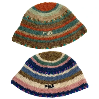 Y2k Tricotate Cu Dungi Pescar Pălărie Tricotate Scurte Refuz Găleată Pălărie Manual Palarie De Soare